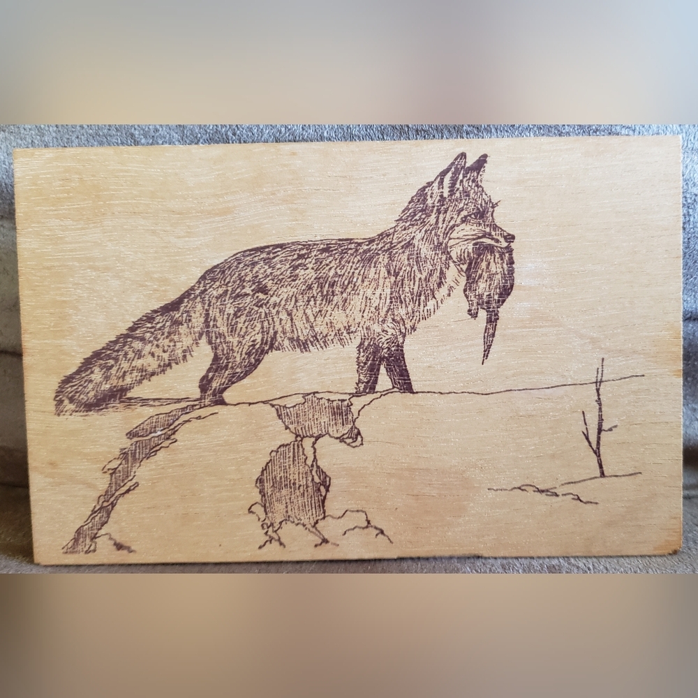 Vintage Vandercraft Wooden Post Card Fox